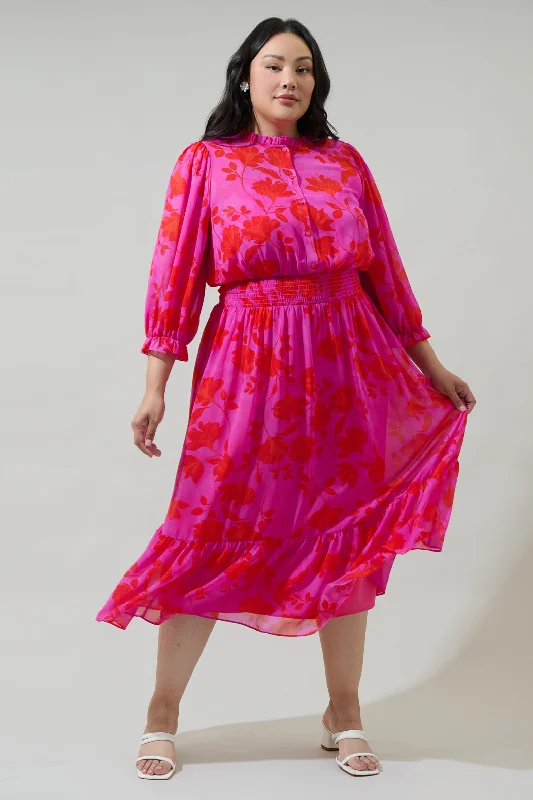 Kensie Floral Irene Smocked Midi Dress Curve