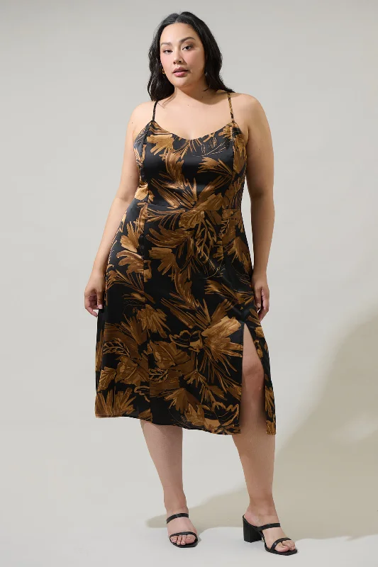 Palm Tropics Midnight Parting Ways Satin Midi Dress Curve