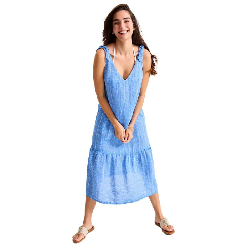 Tommy Bahama Womens Linen Tiered Midi Dress Coverup - Turkish Sea