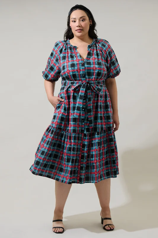 Winston Plaid Wynette Tiered Midi Dress Curve