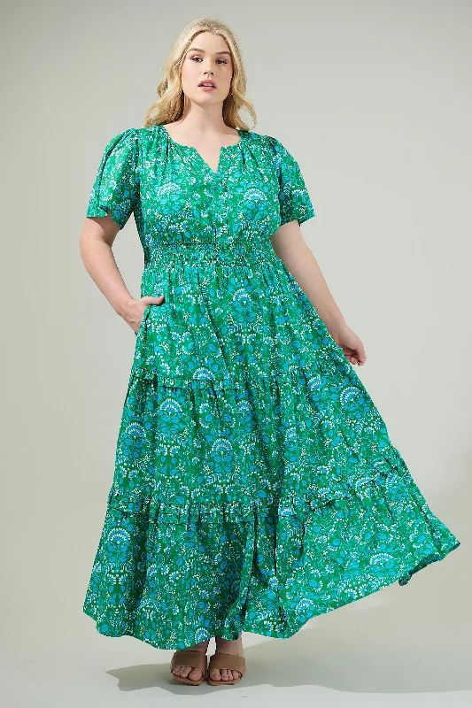 Alina Floral Palmer Poplin Tiered Maxi Dress Curve