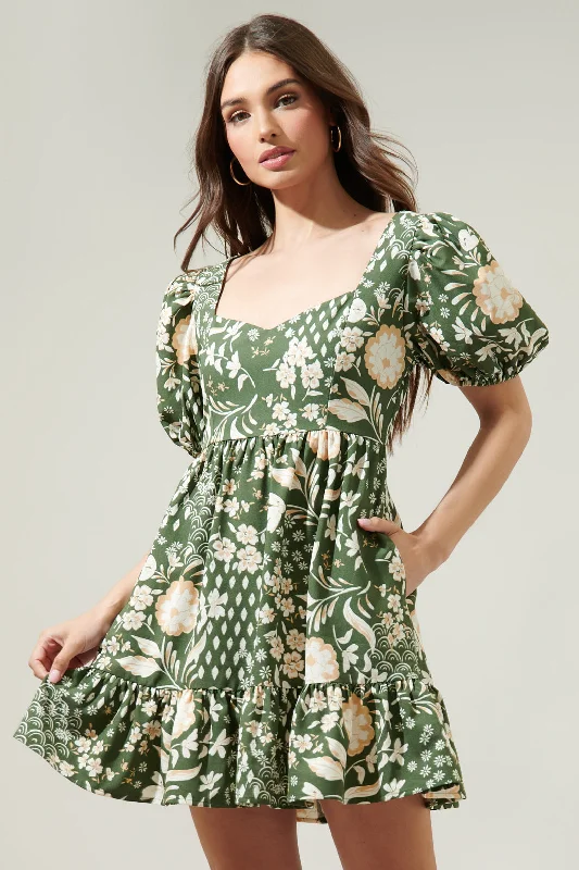 Fernwood Floral Evy Sweetheart Mini Dress