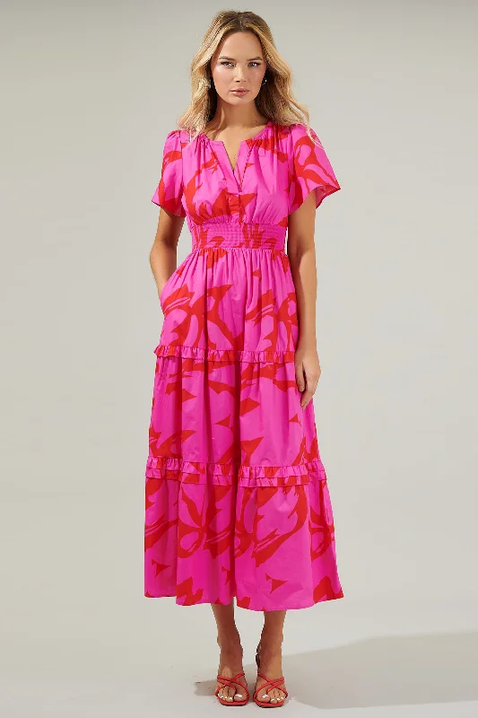 Jolene Abstract Palmer Poplin Tiered Maxi Dress