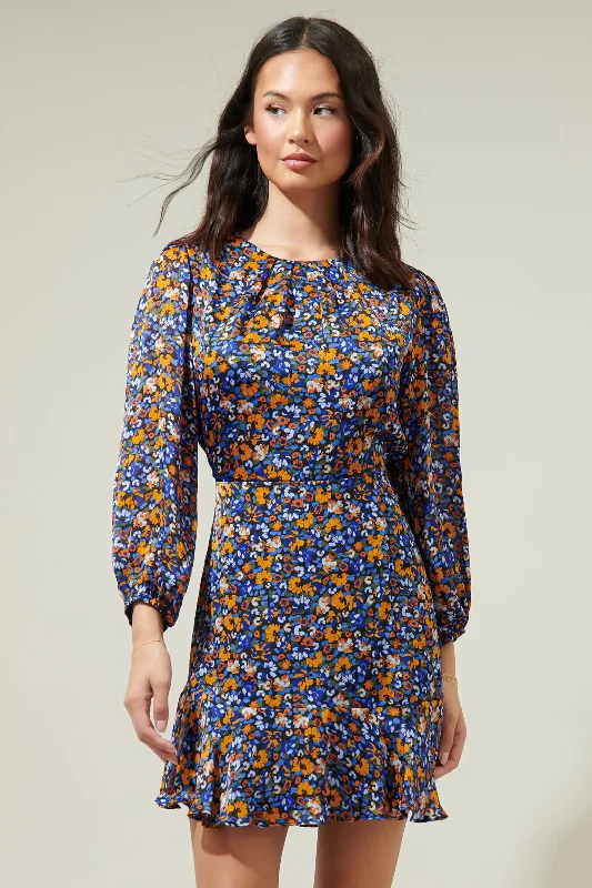 Lobelia Floral Satin Dolman Sleeve Mini Dress