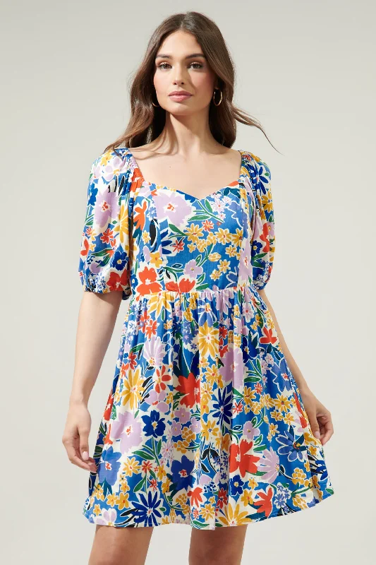 Ojai Floral Zipporah Puff Sleeve Sweetheart Mini Dress