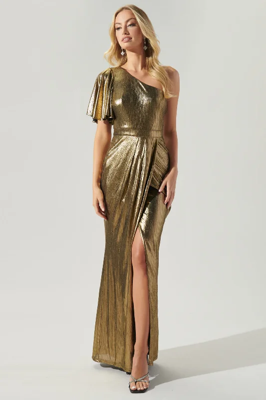 Primadonna Liquid Gold One Shoulder Maxi Gown