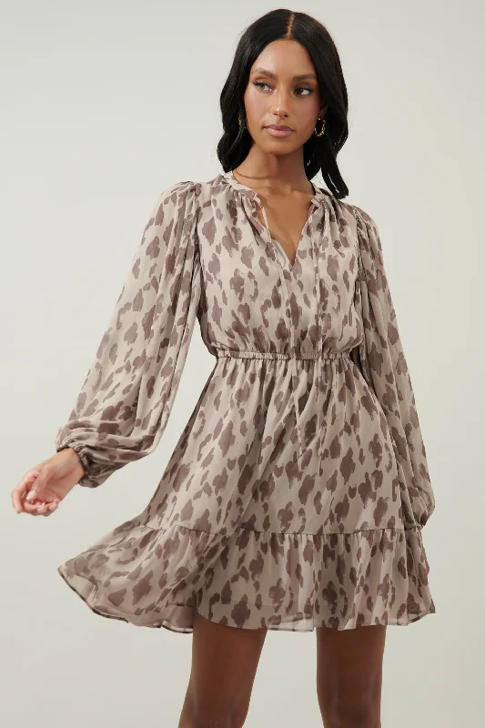 Sandalwood Leopard Paxton Balloon Sleeve Mini Dress