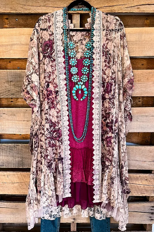 AHB EXCLUSIVE:  One More Time Long Kimono Lace - Taupe/Rose