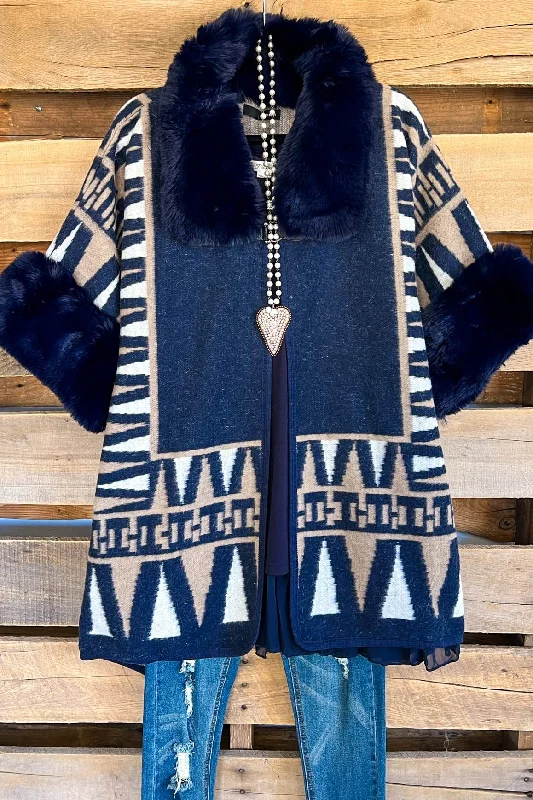 Reserved For Fun Poncho - Navy/Mocha