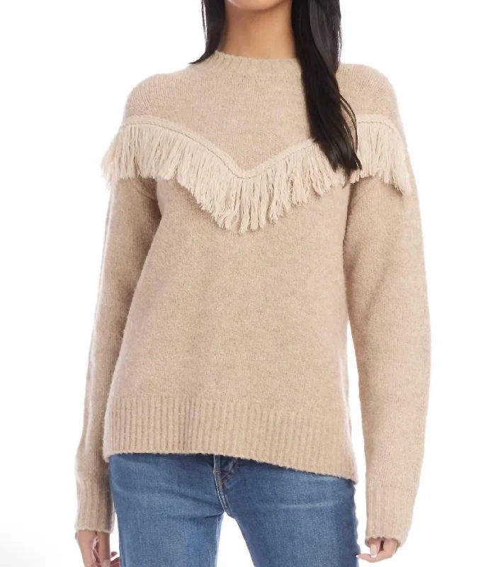 Fringe Sweater In Camel