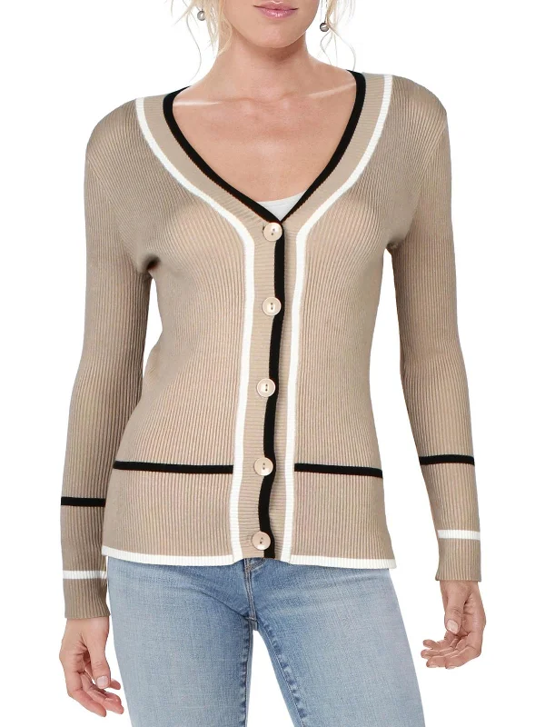 Womens Knit Ribbed Cardigan Sweater