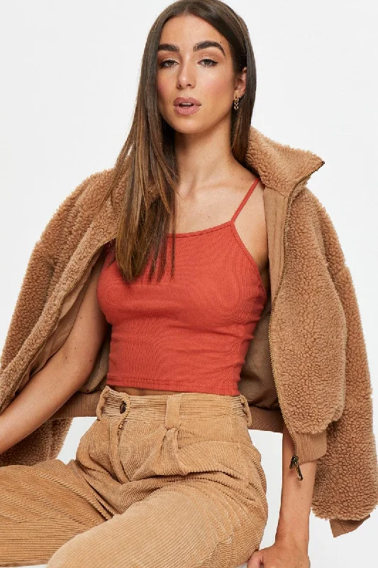 Brown Tie Shoulder Top