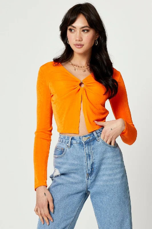 Orange Slinky Jersey Long Sleeve Top