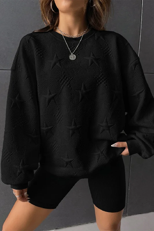 Star Embossed Textured Drop Shoulder Sweatshirt