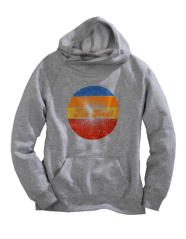 WOMENS RETRO TIN HAUL MULTI COLORED CIRCLE HEATHER GREY SWEATSHIRT