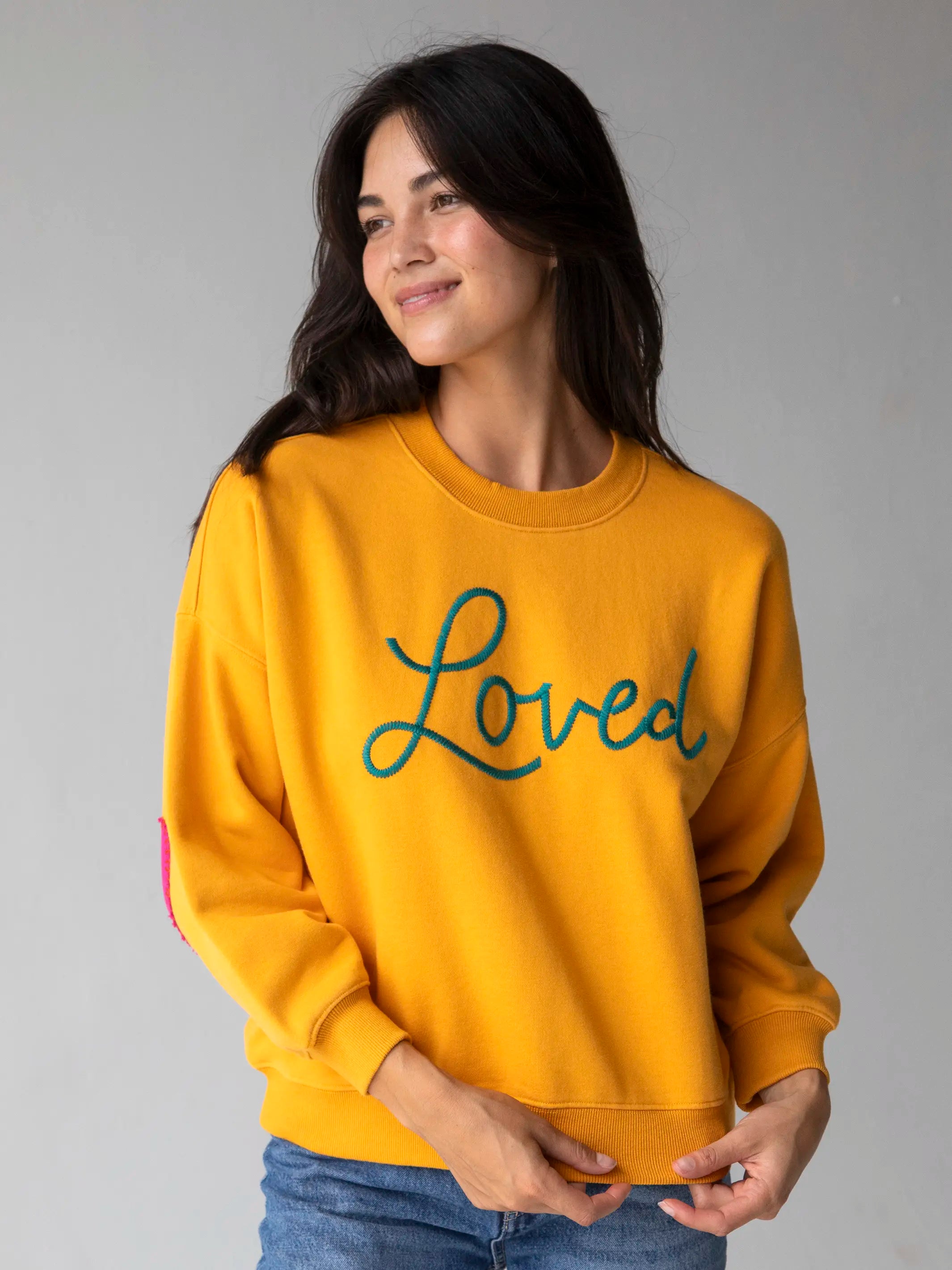 Heart On Your Sleeve Embroidered Sweatshirt - Mustard Loved