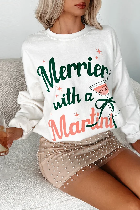 "Merrier With A Martini" Graphic Sweatshirt (Cream)