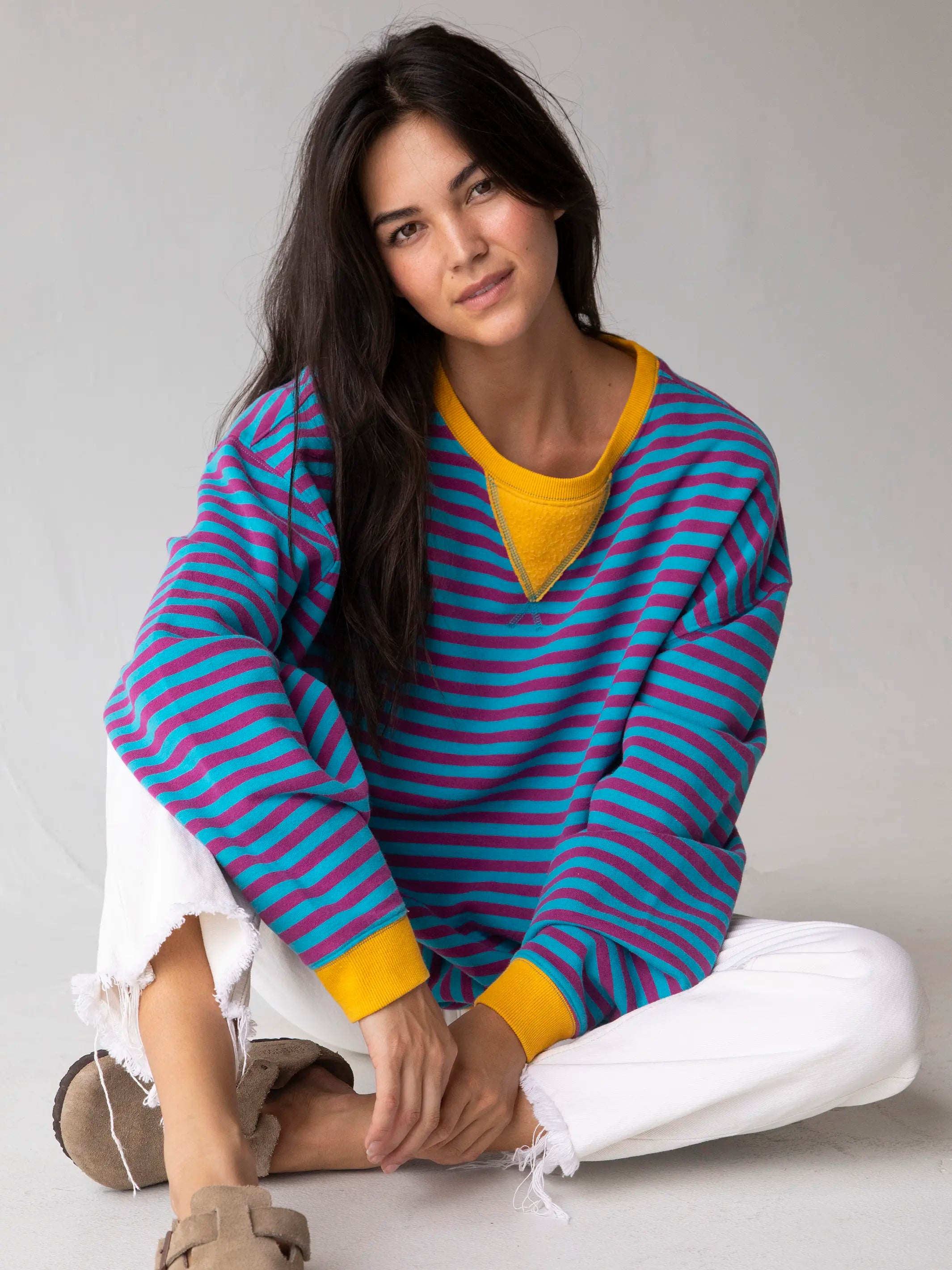 Oversized Striped Sweatshirt - Turquoise Purple Stripes