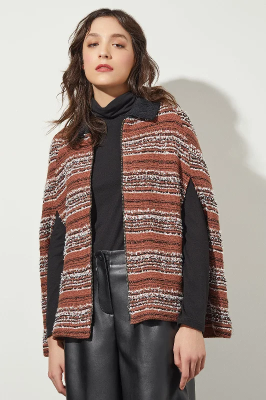 Collared Zip Front Cozy Knit Cape