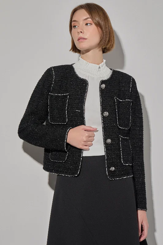 Lustrous Tweed Knit Cropped Jacket