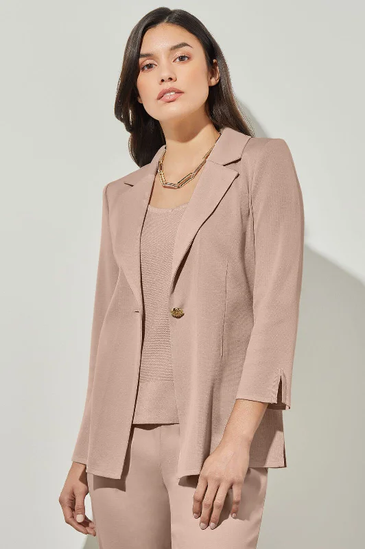 Single-Button Jacket - Lapel Collar Knit, Java