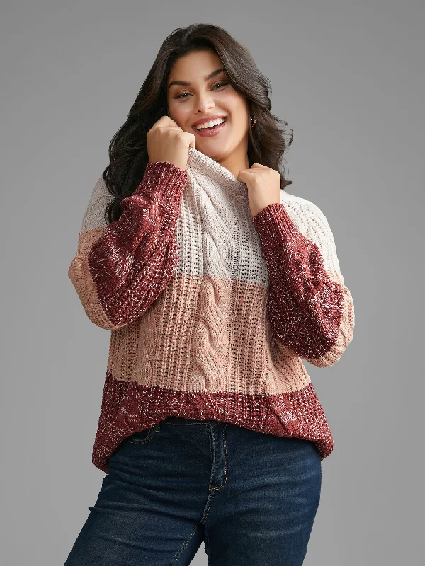 Contrast Textured Cable Knit Pullover