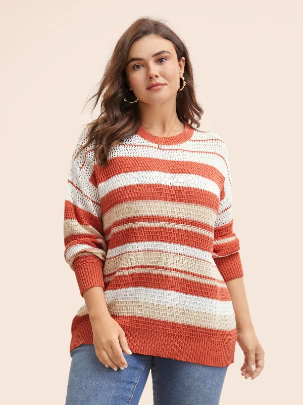 Striped Contrast Cut Out Drop Shoulder Pullover